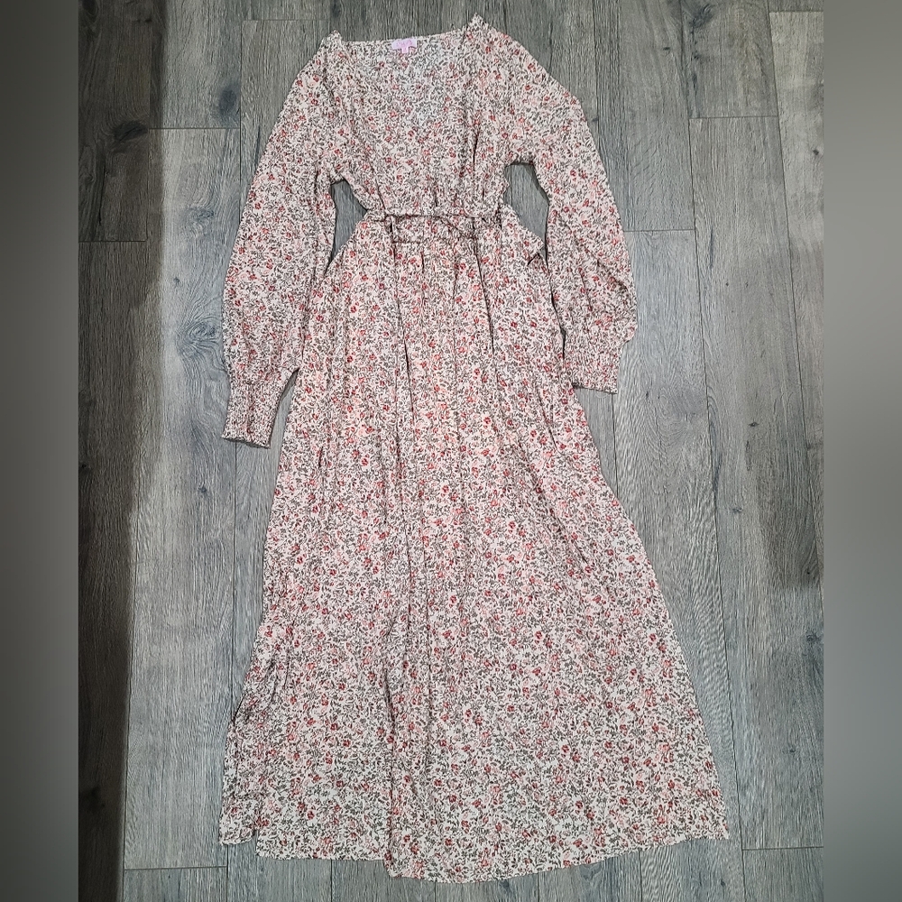 Pink Lily Women's Floral Long Sleeve Maxi Dress Medium